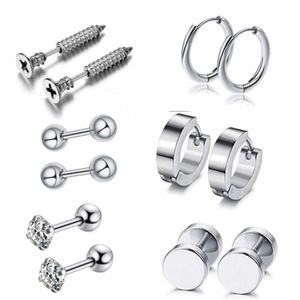 4/6 Pair Stainelss Steel Punk Ear Studs Zestaw Unisex Śruba Kolczyki Barbell Dla Kobiet Mężczyzn Przebijający Biżuteria Akcesoria Prezent