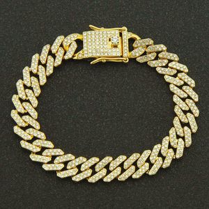 12mm 7/8/9inch Hip Hop Gold Silver Rosegold Iced Out Miami Cuban Link Chain Bracelets