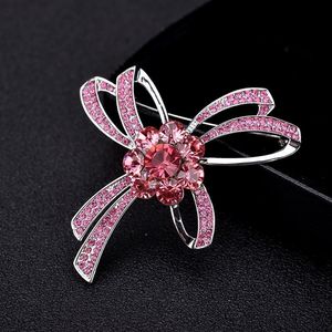 Broche clássico de arco de cristal com árvores vermelhas, broche de moda para mulheres, presente de formatura, também conhecido como irmandade, joias, borches