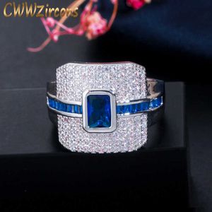 Chic Dark Blue Cubic Zircon Ladies Big Engagement Cocktail Party Rings American Bridal Wedding Band Jewelry R147