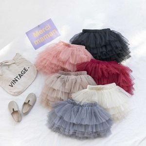 Cute Basic Baby Girls TuTu Skirt Ruffle Bloomer Ball Gown Rose Red Fuffy Pettiskirt 6 Tulle Layer Children Clothing 210529