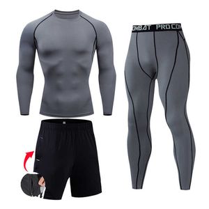 Männer Kompression set MMA Langarm T-shirt männer Enge Hosen Fitness Bodybuilding Kleidung Schädel Top Rashguard Sport Anzug Männer 211006