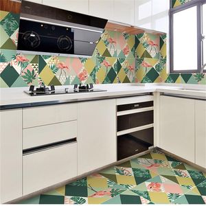 Adesivi per finestre Decorazione da parete nordica autoadesiva Camera da letto Cucina Bagno Adesivo per piastrelle impermeabile Decorazione per carta da parati fenicottero rosa verde