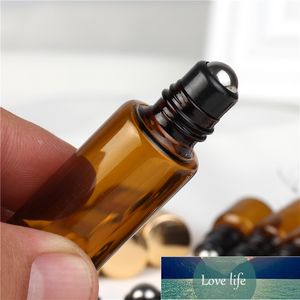 10st 1/2/3/5 / 10 ml Amber Glass Essential Olja Parfym Roller Boll Flask Roll på flaskor