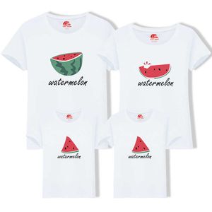 Family Matching Clothes Outfits Summer Short Sleeve tshirt Cotton Casual Tops Watermelon Mother and Daughter Clothes Family Look 210713