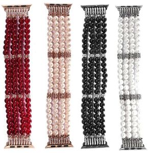 Alta elástica Faux Pearl Bracelet Strap para Apple Watch Band 42 / 38mm Pulseira Compatível com Iwatch Series 3/2/1 Acessórios