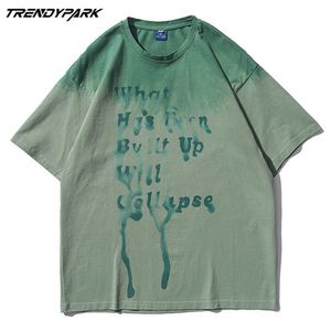 Men's T-shirt Summer Tie-dye Letters Print Short Sleeve Tee Hip Hop Oversized Cotton Casual Harajuku Streetwear Top Tshirts 210601