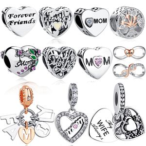 ELESHE Forever Friend Mom Sister Family Dangle Charms 925 Sterling Silver Heart Beads Fit Original Charm Bracelet DIY Jewelry Q0531