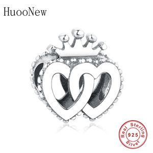 フィットオリジナルPandora Charms Bracelet 925スターリングシルバーダブルハートクラウンビーズジュエリーメーカーバレンタインフレンドBerloque 2019 Q0531