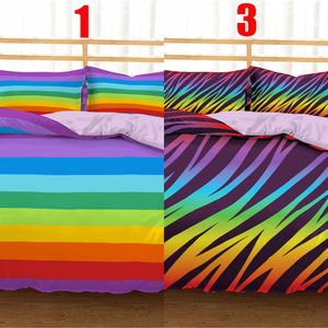 Casasky Rainbow Imprimindo Bedding Set Colorful Stripe COBRETER CONJUNTO CONJUNTO 100% Microfiber Cama Roubo Rei Rainha Size Bedclothes C0223