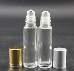 2021 10 ml uçucu yağ rulo-on şişeler şeffaf buzlu cam şişe paslanmaz çelik rulo topları gümüş kap rulo şişeleri