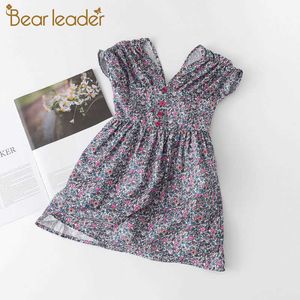Björn ledare baby flickor fest prinsessa kostym mode sommar eleganta blommiga klänningar barn söt blommig vestidos kläder 3-7y 210708