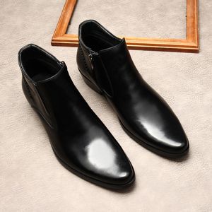 Large Size EUR45 Pointed Toe Winter Black Mens Ankle Boots Genuine Leather Boots Male Chelsea Boots Shoes