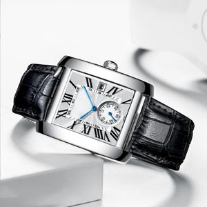 女性/男性正方形の豪華な女性のためのファッション愛好家の腕時計時計カジュアルな時計の有名ブラクサーブラックレザーローマのダイヤルレリーゴーブレスレットデザイン素敵な誕生日プレゼント