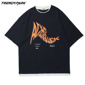 Camiseta para hombres Letras torcidas Impreso Verano Manga corta Tee de gran tamaño Algodón Casual Harajuku Streetwear Top Camisetas Ropa 210601