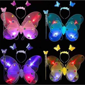 LED Luminous Double Large Singlear Butterfly Trzy kawałek Zestaw odzieży dziecięcej Rekwizyty Angel Wings