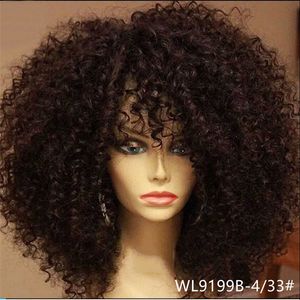 16 tum Afro Kinky Curly Synthetic Pars Hightemperature Fiber Pelucas Simulering Human Hair Wig WL9199B-4/33 #