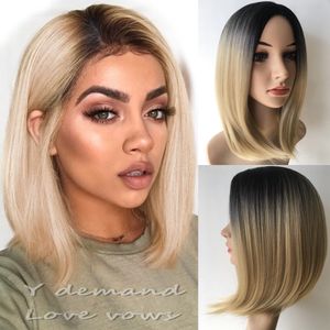 Moda syntetyczne peruki afro bob krótkie proste fryzury blond naturalny cosplay dla czarnych kobiet pełne peruki celebrytów peruka hurtowa faktor