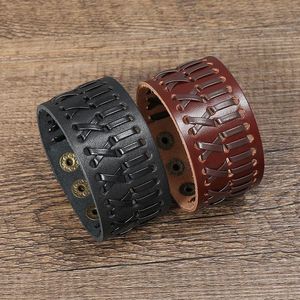 Fashion Black Men Charm Bracelet Leather Genuine Braided Punk Rock Bangles Jewelry Accessories Friend Best Gift Wholesale