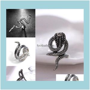 Jewelry Wholesale Snake Band Rings For Men Women Fashion Sier Black Gold Stainless Steel Punk Rock Vintage Animal Open Adjustable Finger Dro