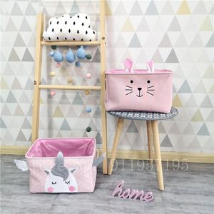 Storage Baskets Cute Pink Folding Laundry Basket For Kids Toy Book Sundries Clothes Organizer Box Home Container Barrels