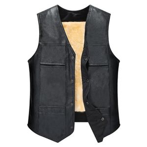 Mäns Jackor Män Vest Läder Waistcoat Motorcykel Coat 2021 Varm Höst Ärmlös Jacka Velvet Solid Kläder för Dagligt Slitage