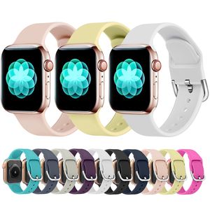 Silikon-Uhrenarmbänder für Apple Smartwatch Serie 7, 6, 5, 4, 3, 2, 1 SE mit Schnalle, Sport-Softband, kompatibel mit iwatch 38/40/41 mm, 42/44/45 mm