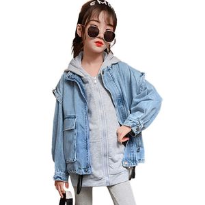 女の子のジャケットパーカーパッチワークコート子供のためのアウタースプリングのための春子供服女の子210528