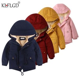 Winter children's wear Plush thickened cotton coat windbreaker boys and girls medium length waist jacket 211007