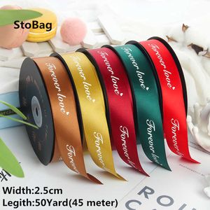 Stobag 50Yard Forever Love Color Satin Ribbons Bröllop Födelsedagsfest DIY Handgjorda Kort Presentpaket Dekoration Tillbehör 210602