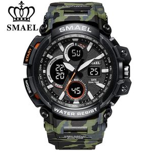 SMAEL Camouflage Military Watch Men Waterproof Dual Time Display Mens Sport Wristwatch Digital Analog Quartz Watches Male 1708 210275j