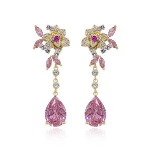 숙녀 디자이너 명세서에 대 한 핑크 꽃 귀고리 camellia 귀걸이 럭셔리 브랜드 쥬얼리 2021 패션 워터 드롭 매달려