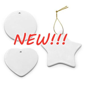 Fast Delivery Party Favor Blank Sublimation Ceramic Pendants Creative Christmas Ornaments DIY Heat Transfer Printing Ceramic Ornament Heart Round Pendants