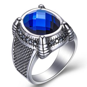 Saphir Solitaire Verlobungsring großhandel-Retro Gerichtsstil Ring L Edelstahl Blauer Edelsteine Ring Für Männer Frauen Engagement Versprechen Ringe