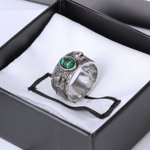 Italiensk design Thai Silver Tiger Head Green Enamel Ring Högkvalitativa Mäns och Kvinnors Fashion Ring Festival Gift