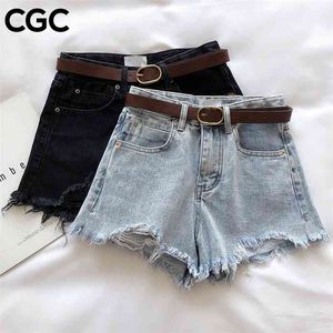 Cgc sommar jeans shorts lösa hög midja kvinna byxor casual denim kort byxor mode bred ben kvinnlig jeans streetwear 210625