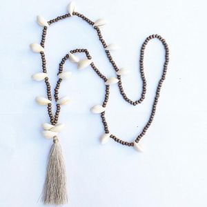 Zincirler Dongmu Takı Bohem tarzı plaj kabuğu moda kolye ahşap inci püskül kadın el uzun zincirli doğum günü hediyesi