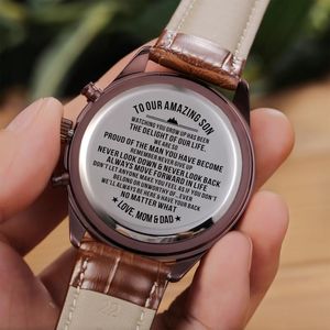 Wholesale personalized watches for son for sale - Group buy Wristwatches Dad And Mom To My Son I Love You Forever Engraved Watch Luxury Wrist Men Custom Personalized Watches Christmas Pres Gifts