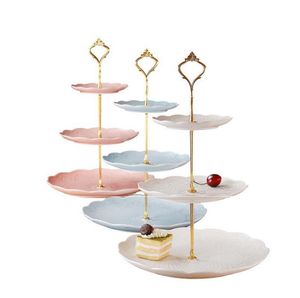 Fashionable European style 3 Tier Cake Plate Stand Handle Fitting Silver Gold Wedding Party Crown Rod SN2484