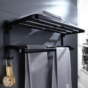 Toalhas de toalhas banheiro preto alumínio dobrável suporte de banheira rack de parede 40-60cm hardware