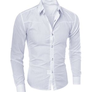 Fashion Cotton Long Sleeve Shirt Solid Slim Fit Male Social Casual Business White Black Dress Shirt Mens social shirt