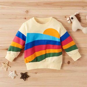 Trendig Rainbow Print Pullover för Baby och Toddler Boy 210528