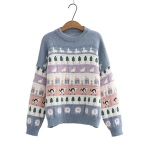 Maglione da donna con ricamo animale simpatico cartone animato Kawaii allentato abbigliamento Harajuku per maniche lunghe pullover lavorato a maglia stile dolce 210805