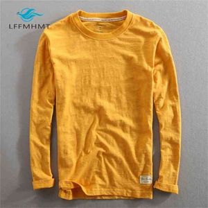 Mężczyźni Wiosna Jesień Moda Chiny Styl Vintage Solid Color Bambusa Bawełna Z Długim Rękawem O-Neck T-shirt Męski Casual Cienki Tee Tshirts 210716