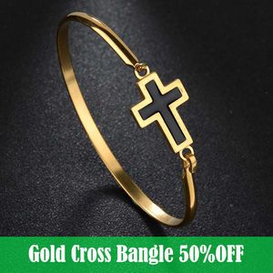 Charm Bracelet Jewelry Stainless Steel Personality Cross Cuff Bangle Minimalist Gold Silver Color Friendship Bracelets Bangles Q0719