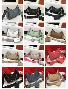 Luxustaschen Re-Edition 2005 Re-Nylon-Tasche Saffiano-Besatz Tragetaschen Abnehmbarer Kettengriff Abnehmbarer, verstellbarer Logo-Print-Schultergurt aus gewebtem Nylon Handtasche für Damen