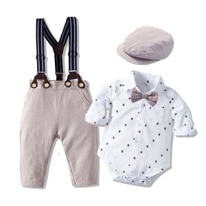 Romper kleding sets voor baby met boog hoed gentleman gestreepte zomer pak peuter kind bodysuit set baby jongen kleding b3