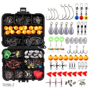 20 Sets 263 Teile/satz Angelzubehör-Set, einschließlich Jig-Haken, Bullet-Bass-Guss, Sinker-Gewichte, Wirbel, Druckknöpfe, Sinker-Rutschen, Aufbewahrungsbox