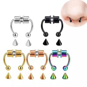 Unikalne U Kształtne Kształtne Pierścionki Szpilki Ze Stali Nierdzewnej Magnetyczny Non Piercing Hoop Pierścień przegrodowy dla kobiet Mężczyźni Punk Fake Piercing Ear Clip Biżuteria