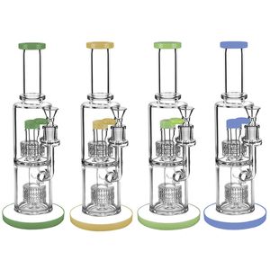 Cachimbo de água de vidro 11 polegadas tubo de água gaiola Perc 14 mm plataforma de óleo fêmea dupla matriz estéreo Dab Rigs 5 mm de espessura Bongs percoladores de tambor com tigela Hookahs